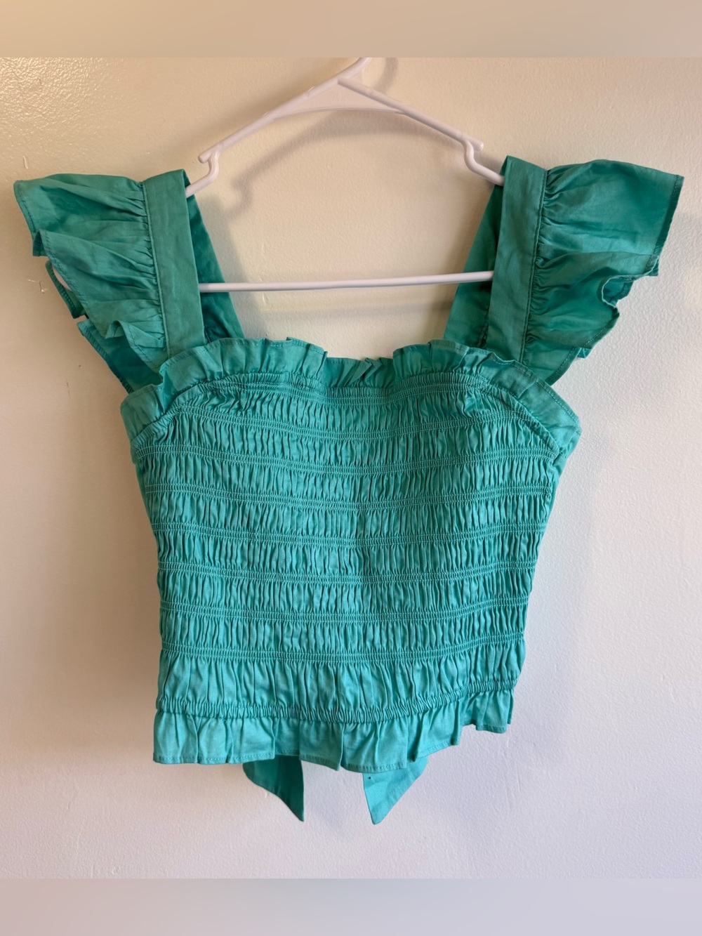 Meraki Teal Blue Tie Back Ruffle Short Sleeve Top size Small